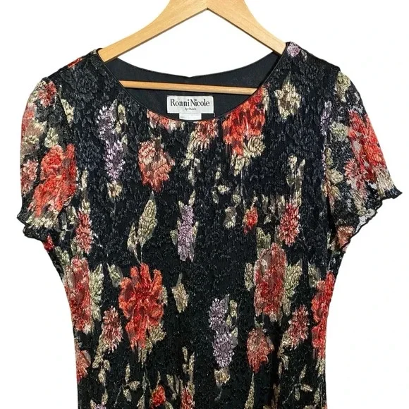 VGT RONNIE NICOLE by Ouida Dress Maxi Black Net Overlay Fairygoth Floral Size 16 - Picture 3 of 12